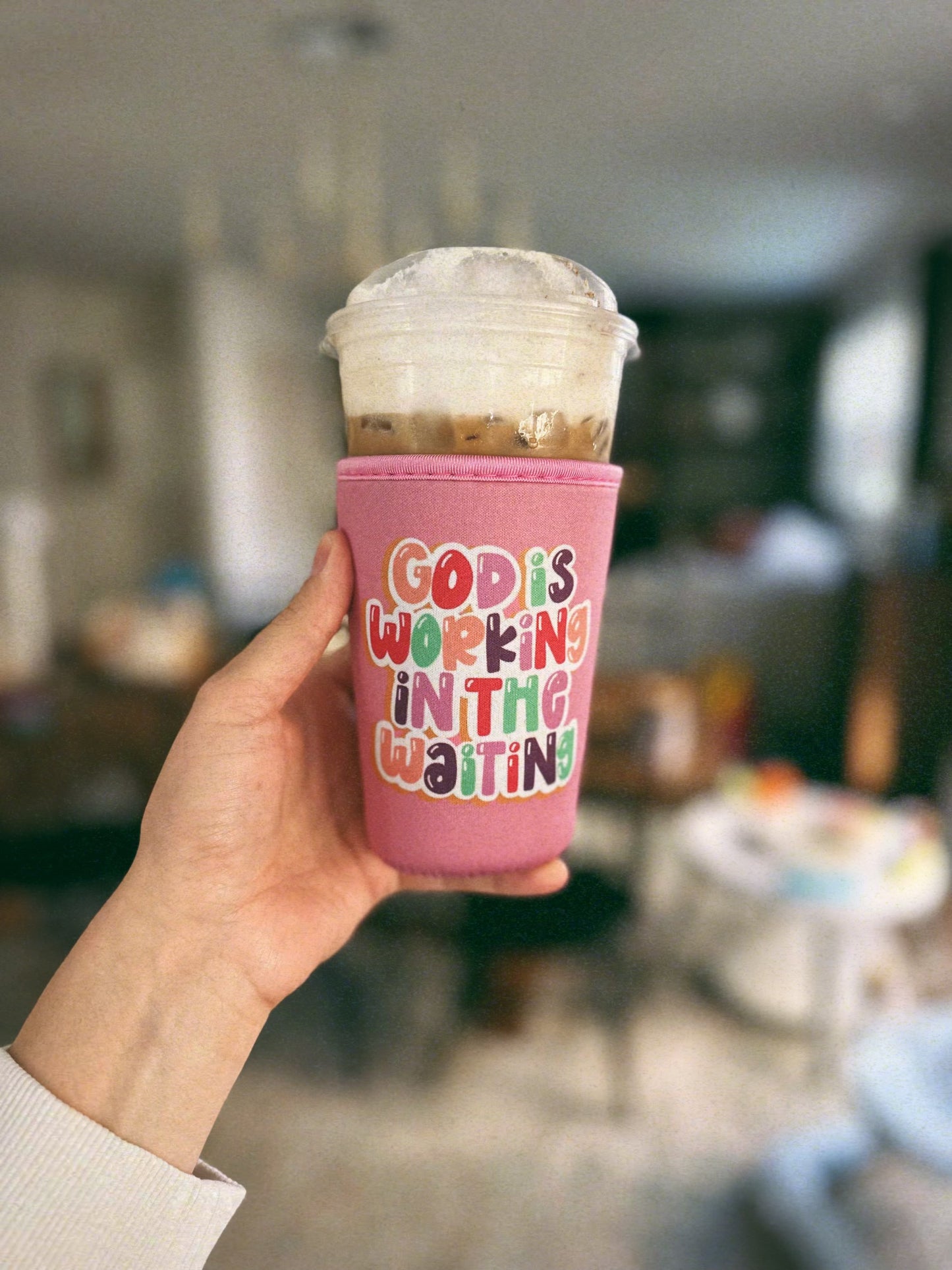 God is Working in the Waiting Iced Beverage Coozie