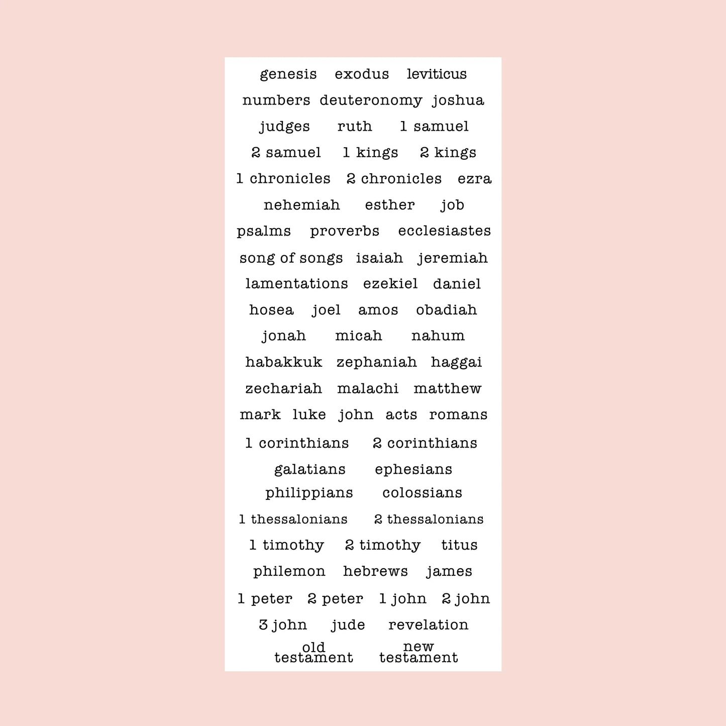 Typewriter Books of the Bible Sticker Pack