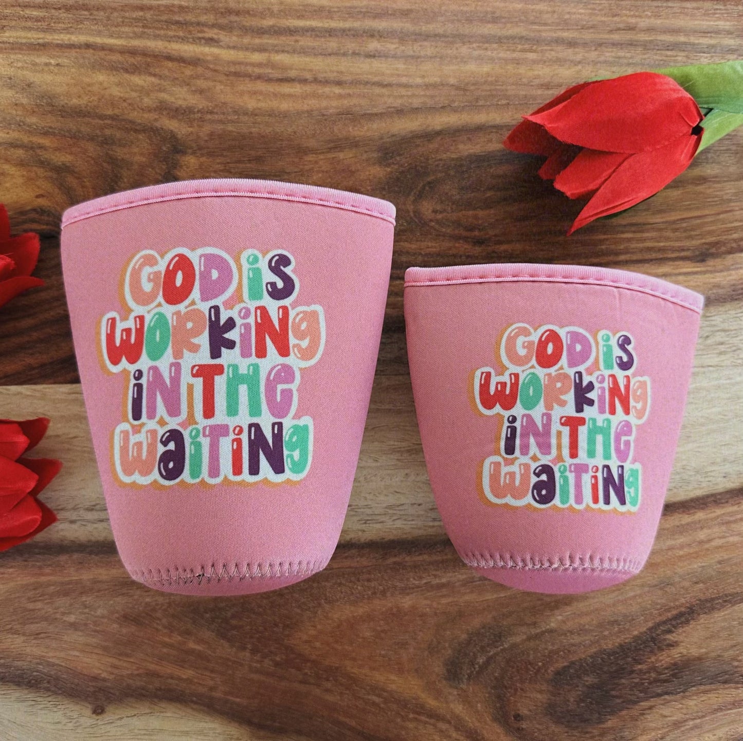 God is Working in the Waiting Iced Beverage Coozie
