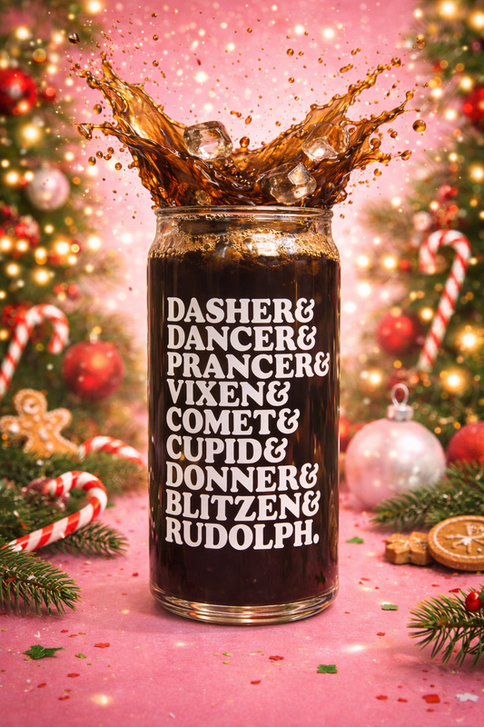Santa's Reindeer 20oz Glass Tumbler