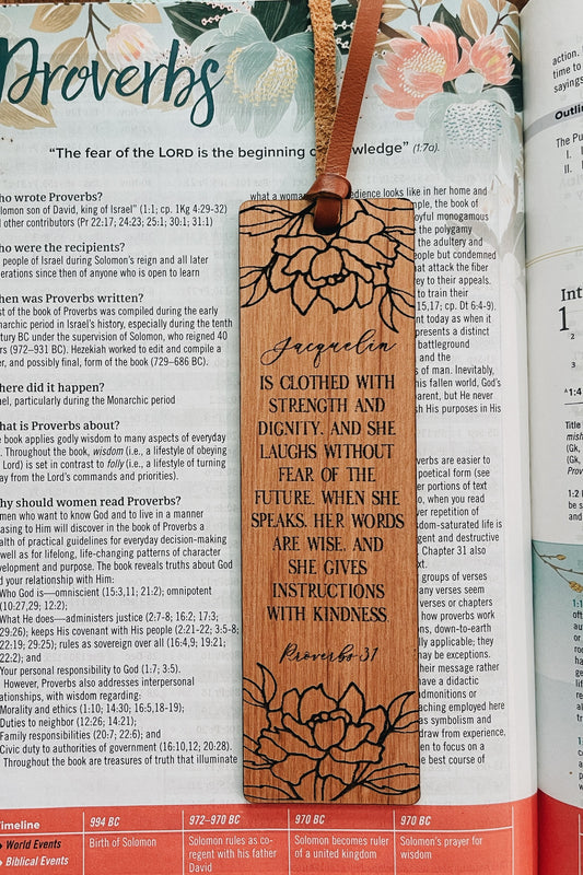 Strength & Dignity Wooden Bookmark (Personalized)