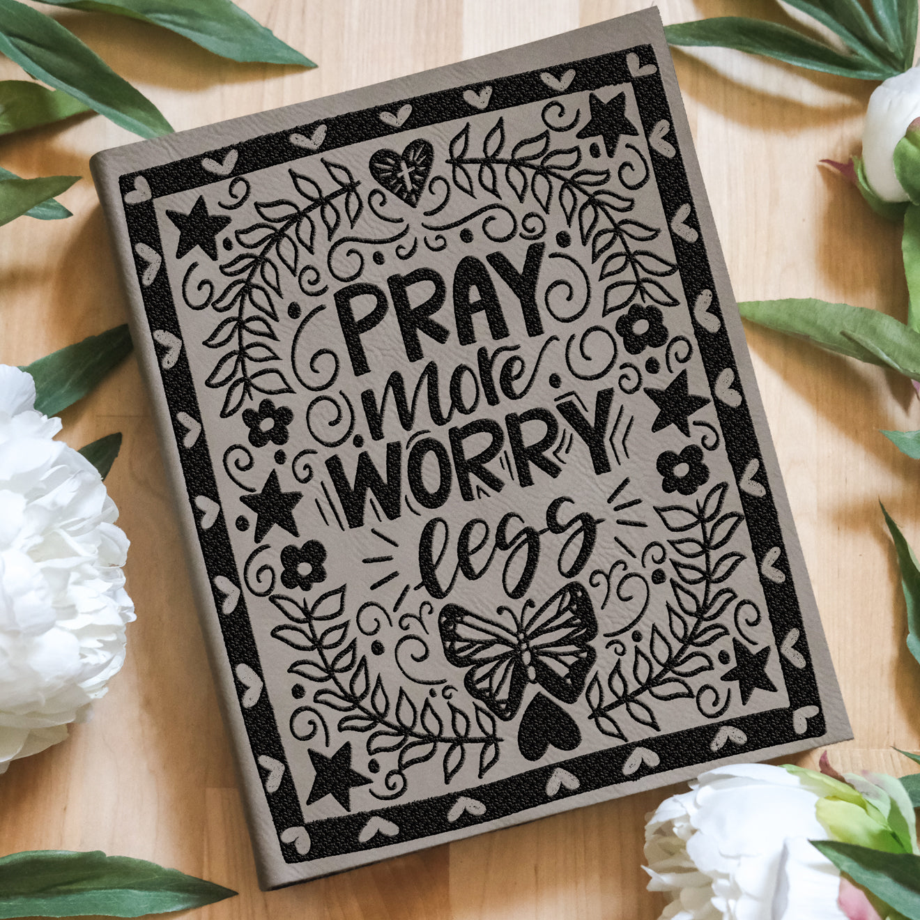 Pray More Worry Less Engraved Bible