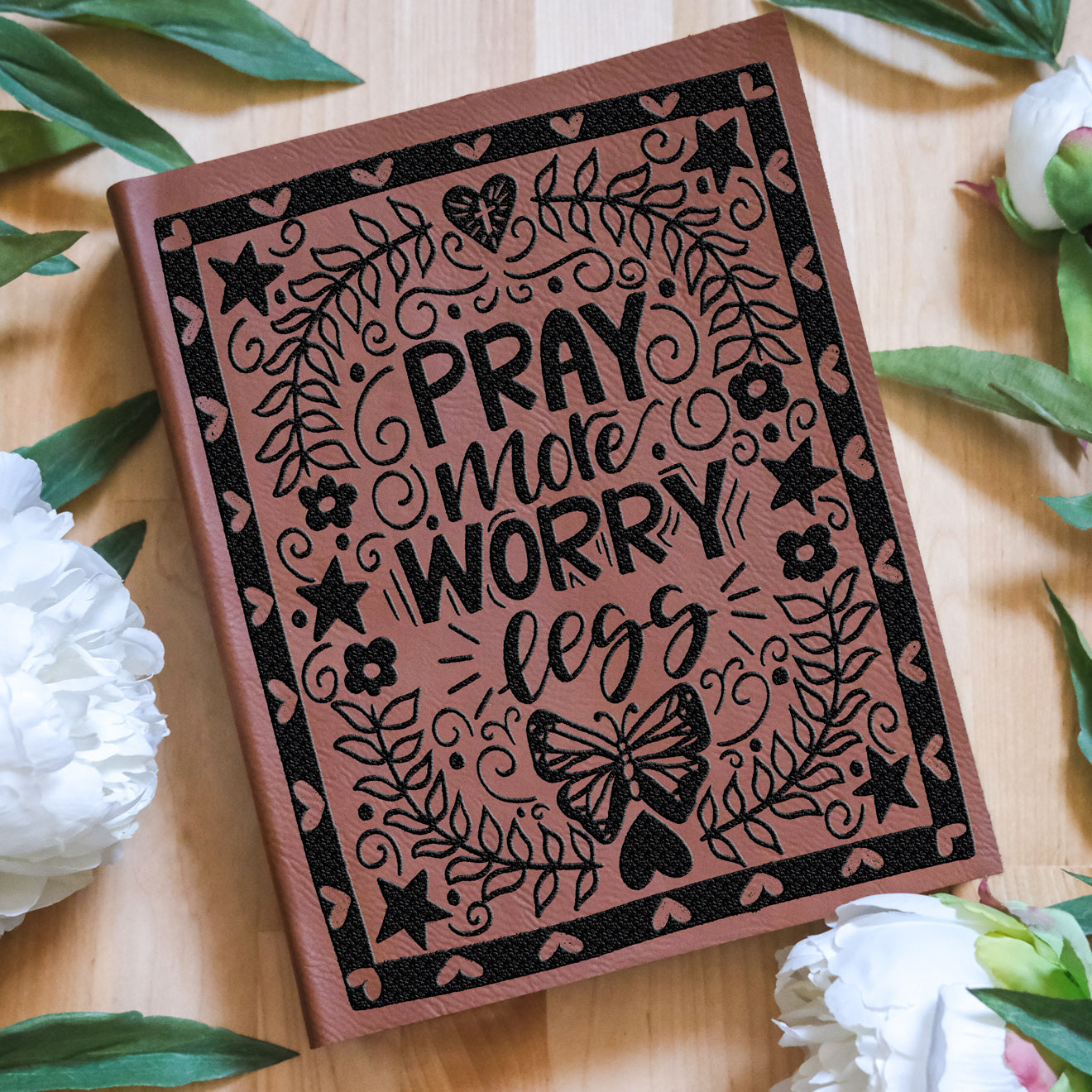 Pray More Worry Less Engraved Bible