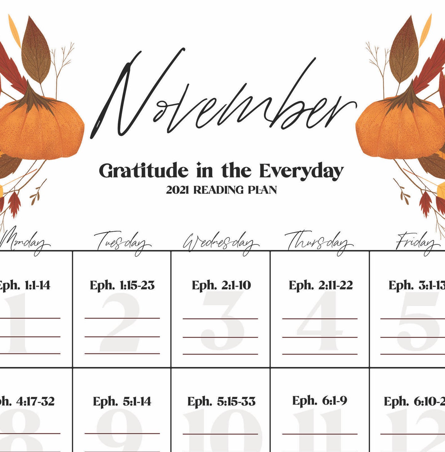 Gratitude in the Everyday November 2021 Reading Plan (digital download)