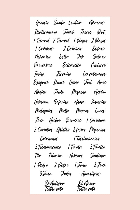 Spanish Cursive Books of the Bible Sticker Pack